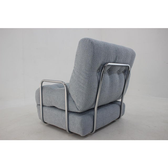 Convertible Chrome Lounge Chair in Bouclé, Czechoslovakia, 1970s For Sale - Image 9 of 18