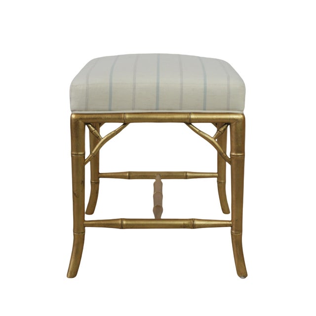 Vintage Rectangular American Gold-Plated Imitation Bamboo Leg Footstool/Piano Stool/Dressing Stool, For Sale In New York - Image 6 of 9