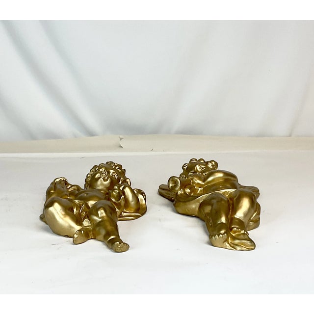 1970s Vintage Boho Chic Hollywood Regency Italian Figural Wall Sculptural Cherubs - A Pair. For Sale - Image 6 of 10