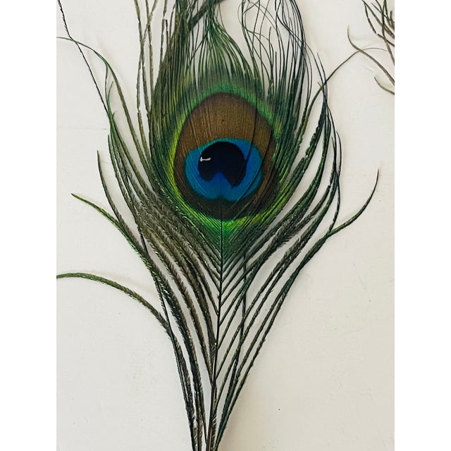1970s Fab Peacock Feathers Pair of Lamp Finials For Sale - Image 4 of 5