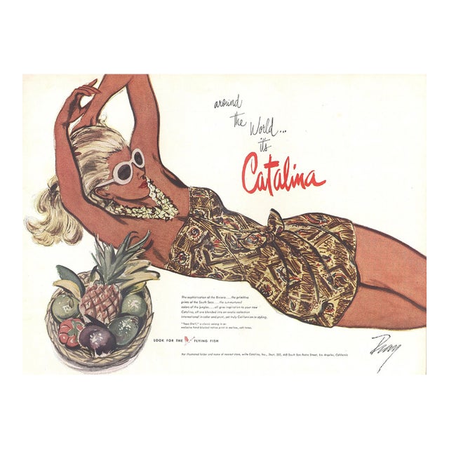1957 Orignal Vintage Mid-Century French Summer Beach Fashion Print For Sale