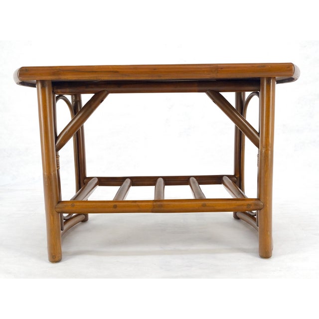 Mid-Century Modern Bamboo Rattan Side End Table Mid Century Modern c1970s White Laminate Top MINT For Sale - Image 3 of 16