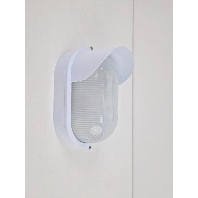 Metal Vintage Simes Oval Tipo 200 Outdoor Wall Lamp in White Metal and Glass, Italy, 1980s, Set of 8 For Sale - Image 7 of 16