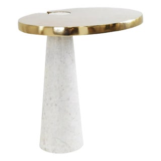 Matthew Izzo Home - Fontaine Oval Brass and Marble Pedestal Side Table For Sale