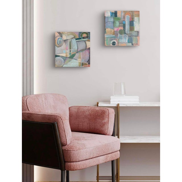 Set of 2 Original Abstract Paintings, Acrylic and Ink on Wood Panels. For Sale - Image 10 of 12