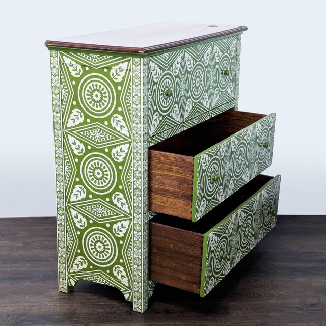 Pottery Barn Pottery Barn Green Patterned 3-Drawer Dresser/Desk For Sale - Image 4 of 12