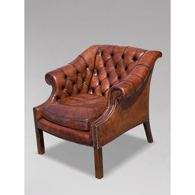 Animal Skin Antique Club Chair in Brown Leather, 1880 For Sale - Image 7 of 11
