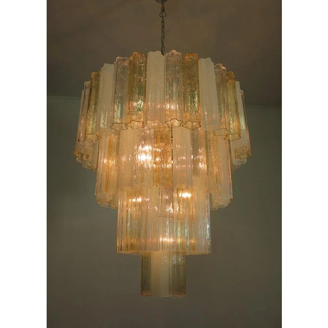 Large Vintage Italian Chrome and Opaline, Amber, and Clear Murano Glass Chandelier, 1980s For Sale - Image 3 of 12