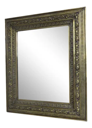 English Large Brass Repousse Mirror c 1860
