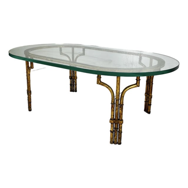 Vintage Gilt Gold Faux Bamboo Coffee Table For Sale