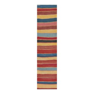 Vintage Bidjar Persian Tribal Kilim in Red, Gold and Blue Stripes by Rug & Kilim-2'5''x10'4'' For Sale