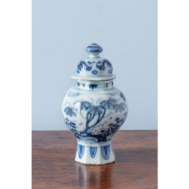 Dutch Blue & White Chinoiserie Lidded Jar, 1600s For Sale - Image 4 of 11