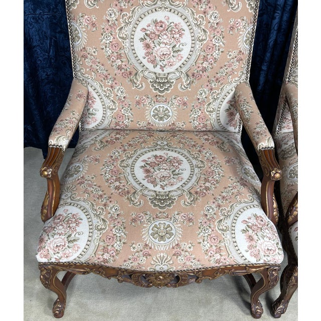 Pair of Ej Victor French Style Open Arm Library Chairs With a Floral Print Fabric For Sale - Image 10 of 13
