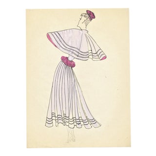 1940s Original French Mid-Century Fashion Drawing For Sale