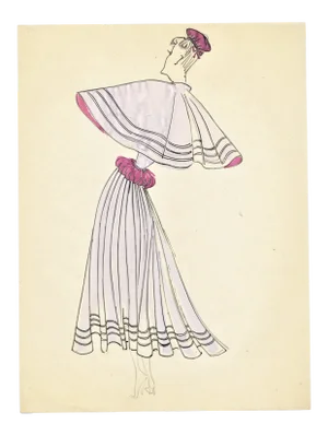 1940s Original French Mid-Century Fashion Drawing