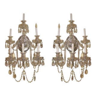 English Cut Glass Tier Style 6-Arm Sconces - A Pair For Sale
