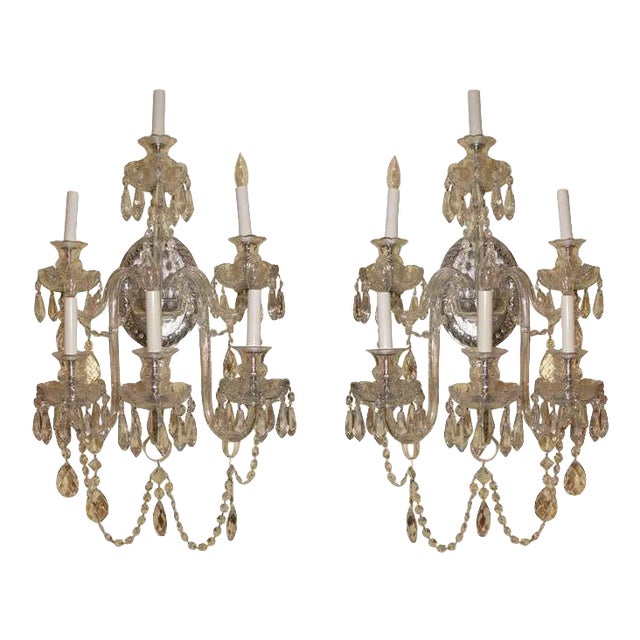 English Cut Glass Tier Style 6-Arm Sconces - A Pair For Sale
