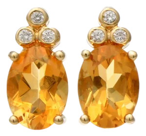 14KY Citrine(2.01) & Diamond(0.06) Stud Earrings, 2 pieces