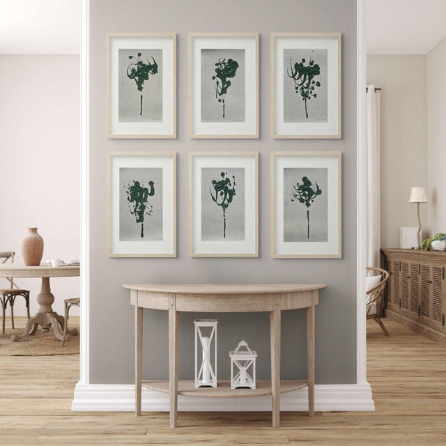 Set of 6 - One-of-a-Kind Dark Green Botanical Organic Modern Oil Paintings Oil and pencil on high quality 'Hahnemuhle'...