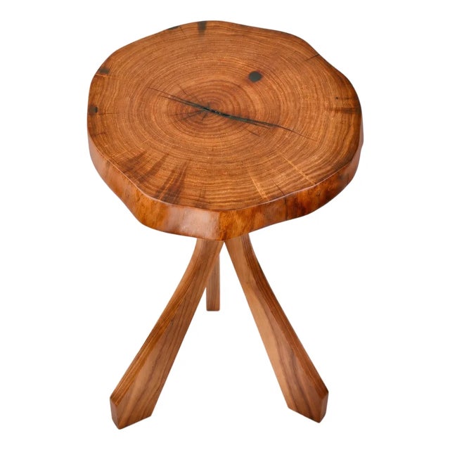 Mesquite Slab Top Side Table With Tripod Walnut Base by Michael Maximo For Sale