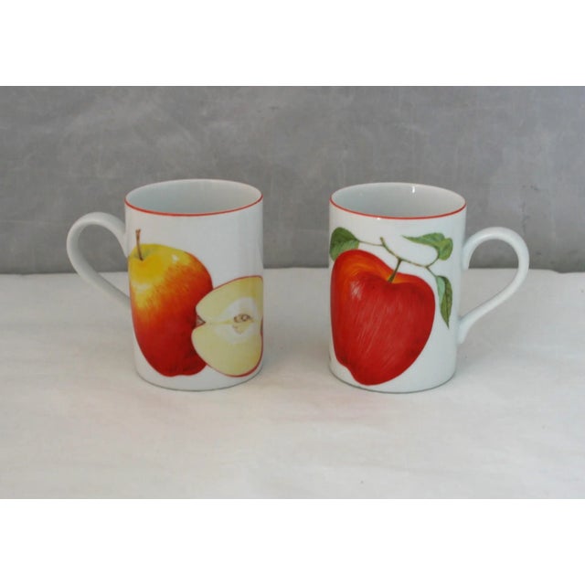 Transitional Vintage Fitz & Floyd Porcelain Pommier Blanc Mugs Red Apple Designs 411- Set of 2 For Sale - Image 3 of 7
