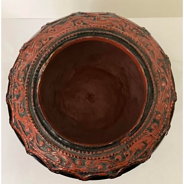 Antique Burmese Lacquer Lidded Jar, Elephant, Red & Black, 5 1/2” X 4 1/2” T For Sale In Washington DC - Image 6 of 12