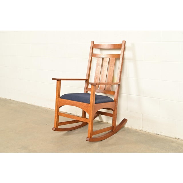 Mission Stickley Harvey Ellis Collection Mission Inlaid Oak Arts & Crafts Rocking Chair For Sale - Image 3 of 14