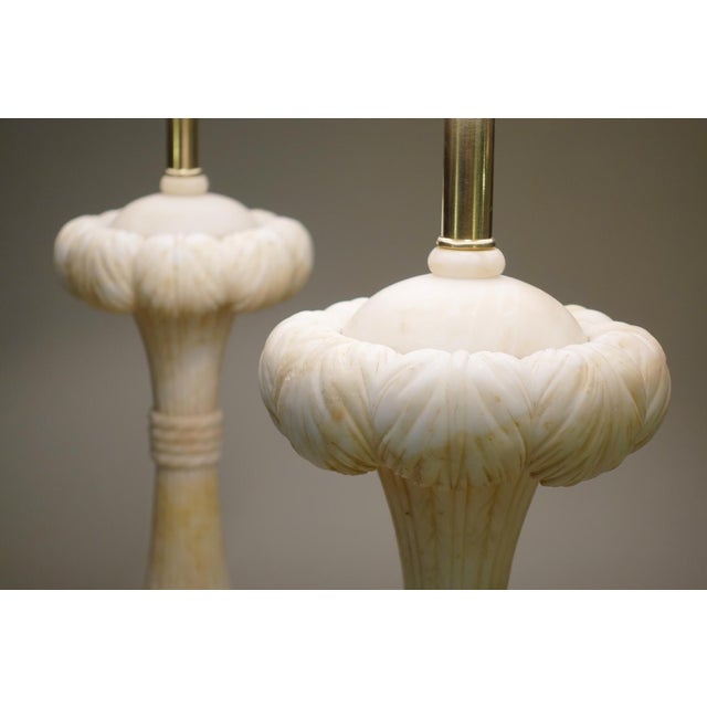 Metal 1940s Dorothy Draper Hollywood Regency Modern Solid Marble Palm Column Table Lamps - a Pair For Sale - Image 7 of 11