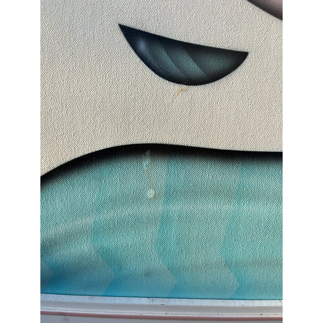 Post Modern Oil Painting in the Patrick Nagel Style, Framed and Signed by the Artist. Circa 1980s. For Sale - Image 12 of 15