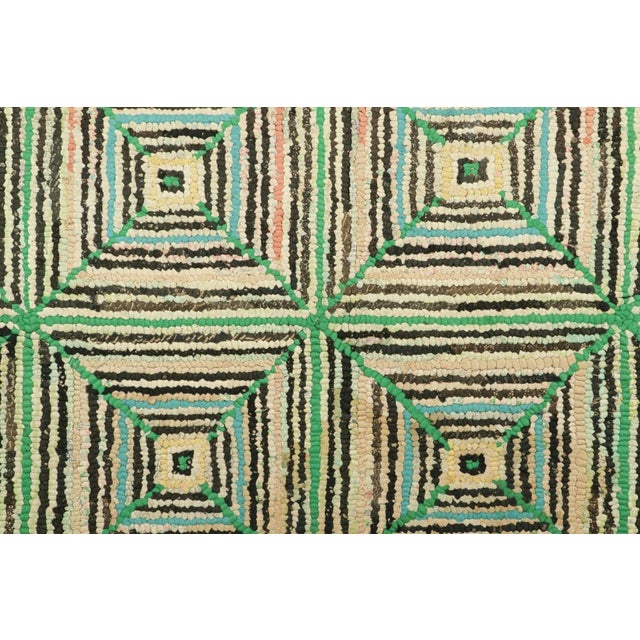 Traditional Antique Hooked Square Rug in Beige and Green Geometric Patterns | Rug & Kilim For Sale - Image 3 of 7