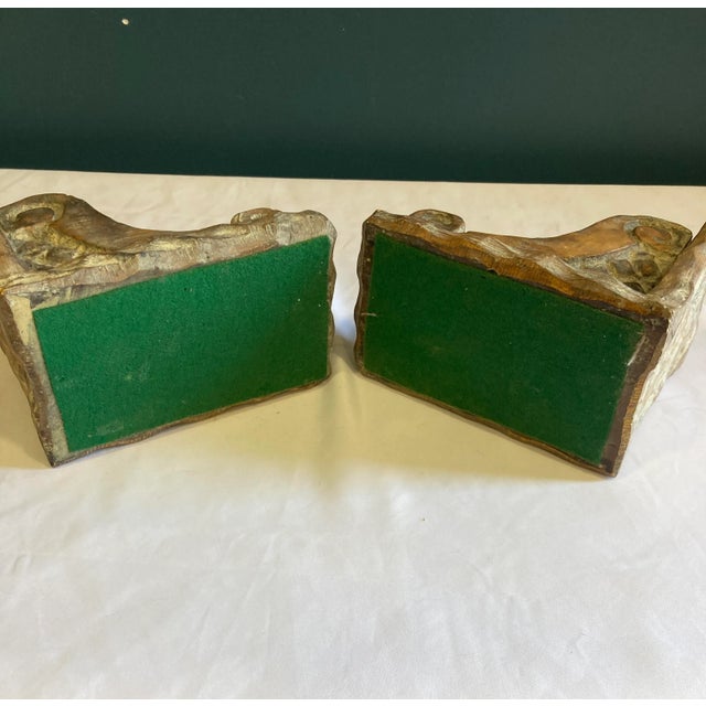 Tan Vintage Ceramic Scroll Bookends- Set of 2 For Sale - Image 8 of 8