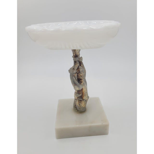 Hollywood Regency Mid 20th Century Hollywood Regency Cherub & Milk Glass Shell Dish on Marble Base For Sale - Image 3 of 12
