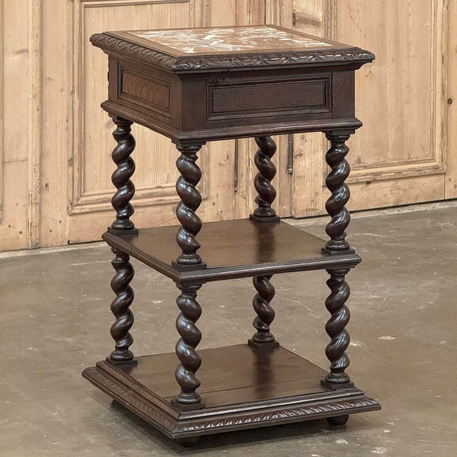 19th Century French Renaissance Marble Top Nightstand ~ End Table For Sale - Image 10 of 12