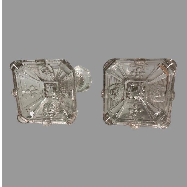 Mid 20th Century Pair of Vintage Pressed Glass Floral & Lion Decorated Glass Candlesticks For Sale - Image 5 of 8