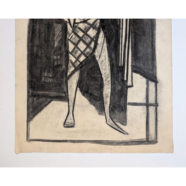 Cubism Vintage Mid-Century Cubist Harlequin Musician Charcoal Drawing, Unsigned For Sale - Image 3 of 4