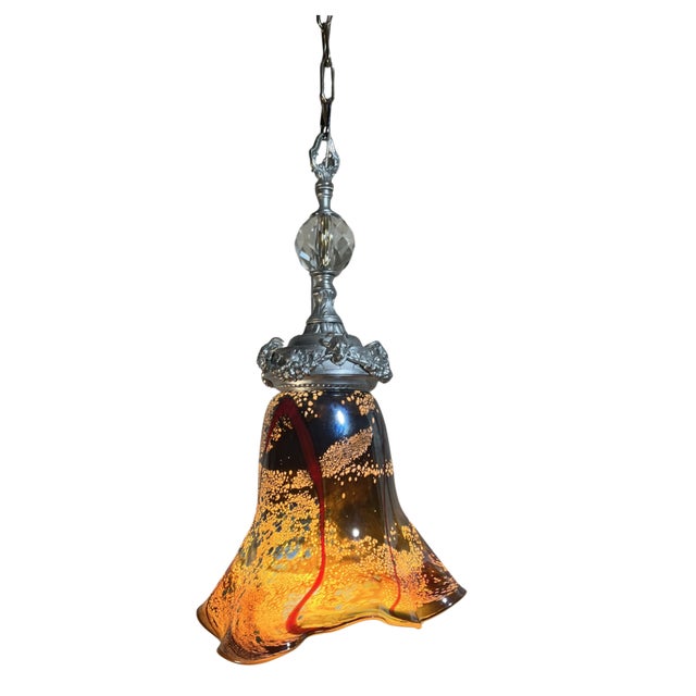 Metal Antique Silver Tone Sculptural Med Goat Head & Abstract Art Glass Pendant Light For Sale - Image 7 of 18