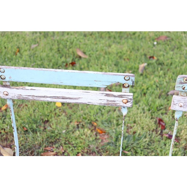 1960s Bistro Garden Folding Chairs in Iron and Wood Slats, Set of 8 For Sale - Image 5 of 14