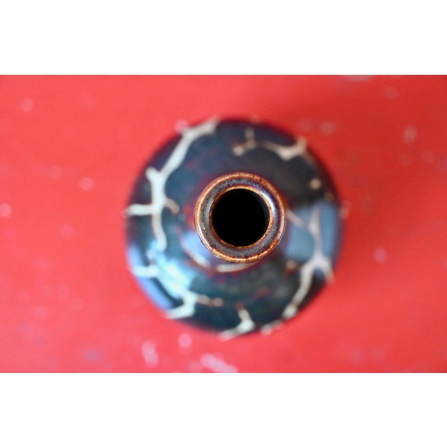 Ceramic Vintage Stoneware Bottle Vase in Iridescent Brown Glaze, 1960s For Sale - Image 7 of 8