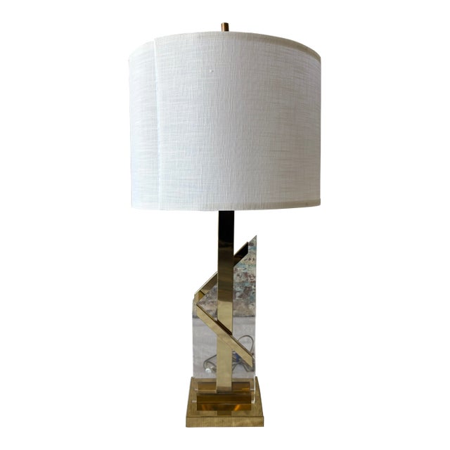 1980s Brass & Acrylic Table Lamp For Sale