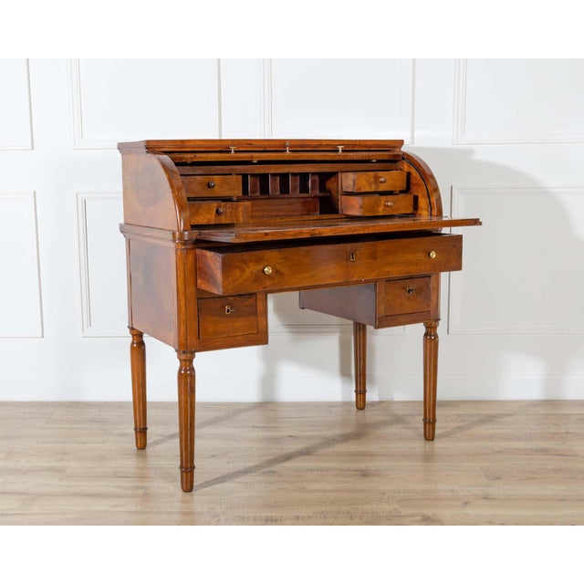 Brown 19th-Century Italian Charles X Walnut Cylinder Desk For Sale - Image 8 of 12