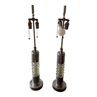 1960s Mid Century Modern of Table Lamps, Metal & Glass - a Pair For Sale