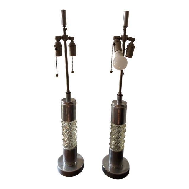 1960s Mid Century Modern of Table Lamps, Metal & Glass - a Pair For Sale