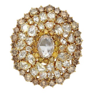 Vintage 22 Carat Multi-Color Rose Cut & Round Diamond Cluster 18k Gold Dome Ring, Size 6.5 For Sale