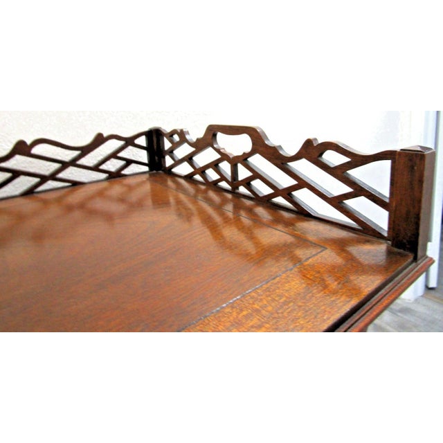 1920s 1920s Antique Pierced Mahogany Baker Furniture Butler Tray and Folding Stand For Sale - Image 5 of 18