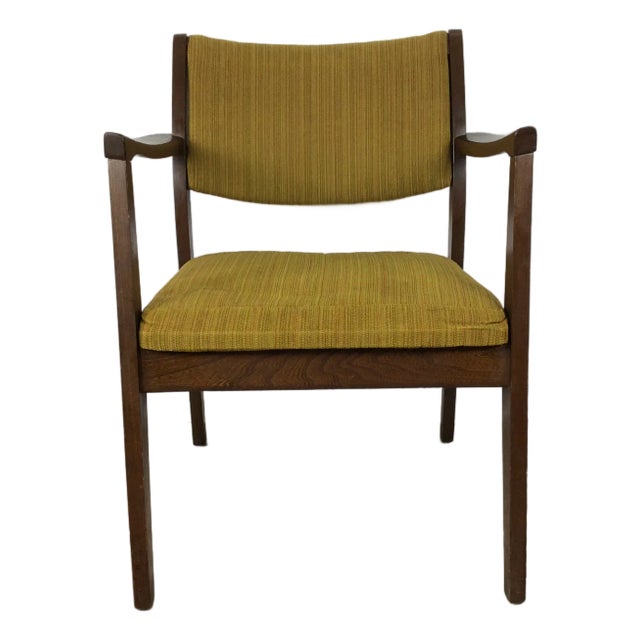 Mid Century Modern Arm Chair With Vintage Green Upholstery For Sale