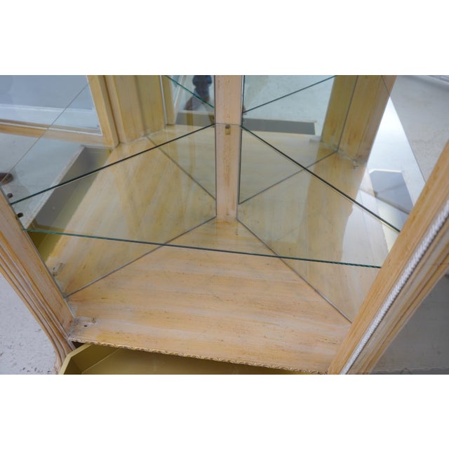 Wood Pair French Style Gold Wash Corner China Cabinets For Sale - Image 7 of 18
