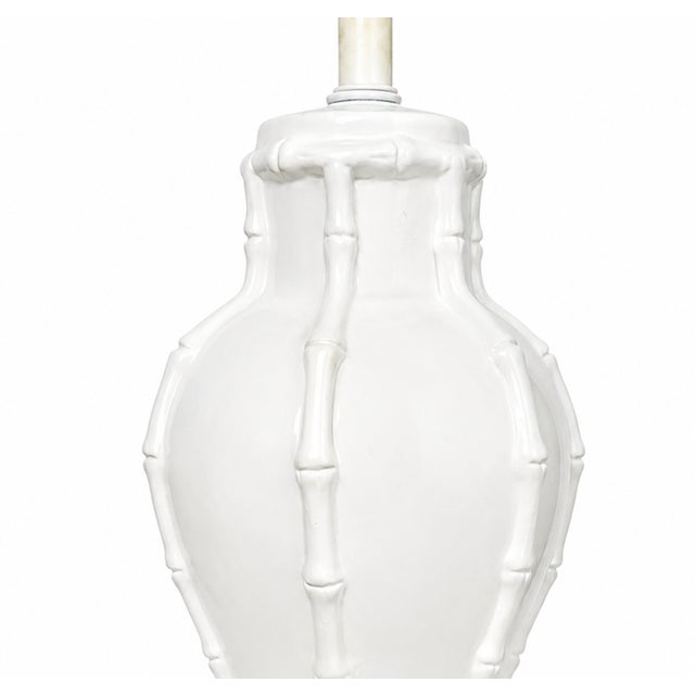 White Vintage White Faux Bamboo Ceramic Table Lamp With Heath & Company Pleated Shade For Sale - Image 8 of 8