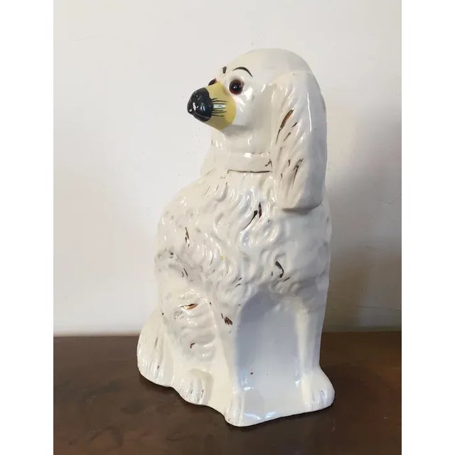 White Large 19th Century English Victorian Staffordshire Pearlware Spaniel Dog with Glass Eyes For Sale - Image 8 of 11