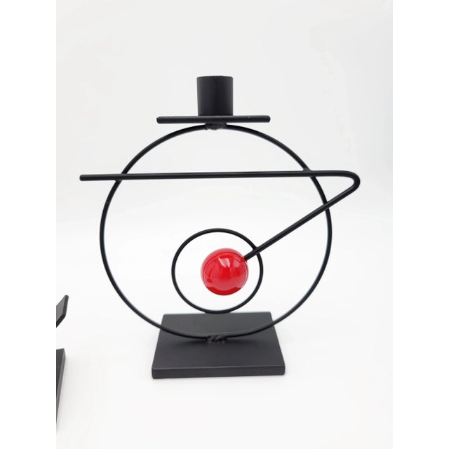 Rick Martin Modern Memphis Pop Art Steel Clock & Candleholder Sculpture Set For Sale - Image 11 of 14