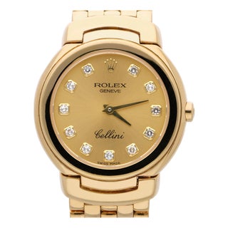 Vintage Rolex Cellini 6621 Diamond Hour Marker 18k Gold 26mm Watch For Sale